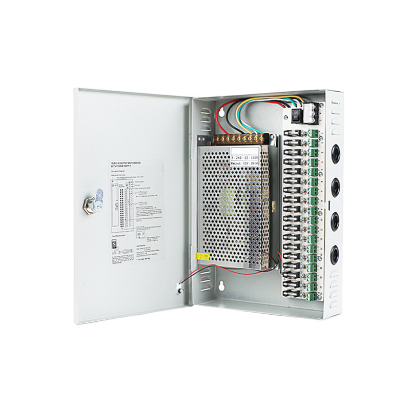240W 20A 18CH DC12V Output Switch Mode CCTV Distribution Box Portable Power Supply For IR Camera Monitoring Equipment LED Tape Lights 240W 20A 18CH DC12V Output Switch Mode CCTV Distribution Box Portable Power Supply For IR Camera Monitoring Equipment LED Tape Lights